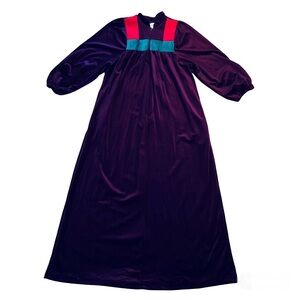 Vintage Lisanne Long Zip Front Maxi Velour Robe House Coat Union Made Purple M